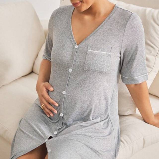 SHEIN Maternity Loungewear - Short Sleeve Top + Knee-Length Jumpsuit Breastfeeding Pajamas Postpartum Loungewear Sleepwear Women Button Front