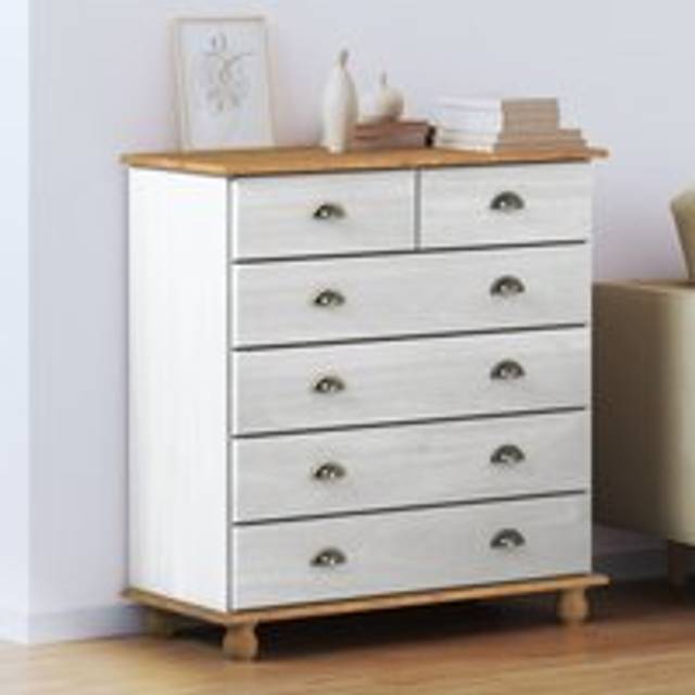 Berkfield Home Chest of Drawers "ASKIM" White 91x40x95, 5 cm Solid Wood Pine - Multicolor