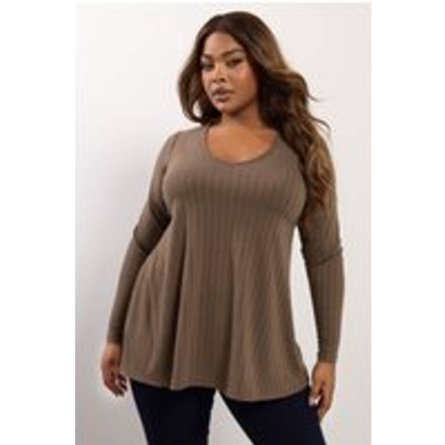 Yours Curve Mocha Brown Ribbed Swing Tshirt, Women's Curve & Plus Size, Yours - 38-40