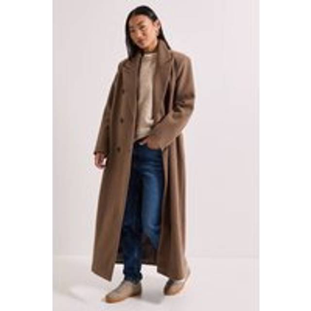 Womens Petite Maxi Length Double Breasted Coat - Oatmeal - 12