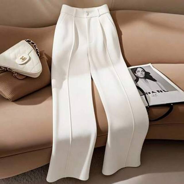 SHEIN Women&#39;s White Elegant And Refined Straight-Leg Office Pants All White