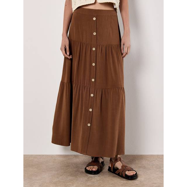 Apricot Women's Brown Tiered Button Up Maxi Skirt New Look - UK 16
