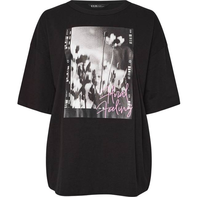 Yours Plus Size Pink Acid Wash 'Positive Energy' Oversized Tshirt Size 18 - Black