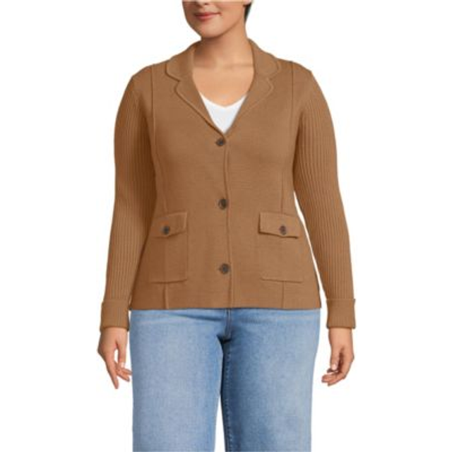 Drifter Ribbed Collared Blazer, Women, size: 24-26, plus, Misc, Cotton, by Lands' End (24-26)