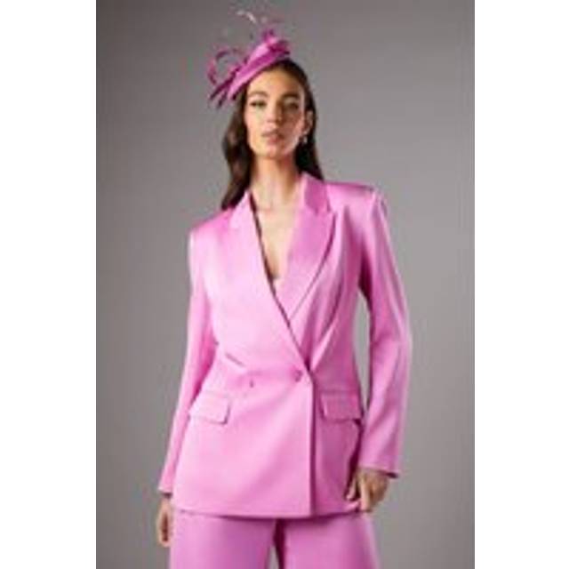 Satin Double Breasted Blazer - Pink - 10