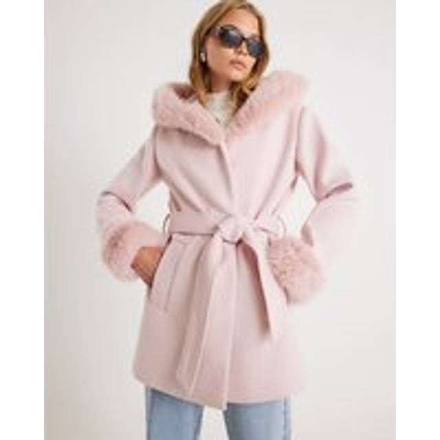 River Island Womens Pink Faux Fur Trim Hooded Coat - 14
