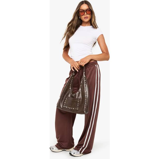 Womens Lace Side Stripe Tricot Straight Leg Jogger - Chocolate - XS