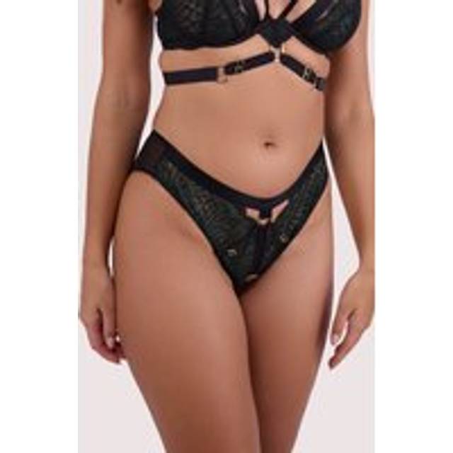 Playful Promises Tabitha Dark Green Wet-Look Lace 'high Waist Brief' - 12