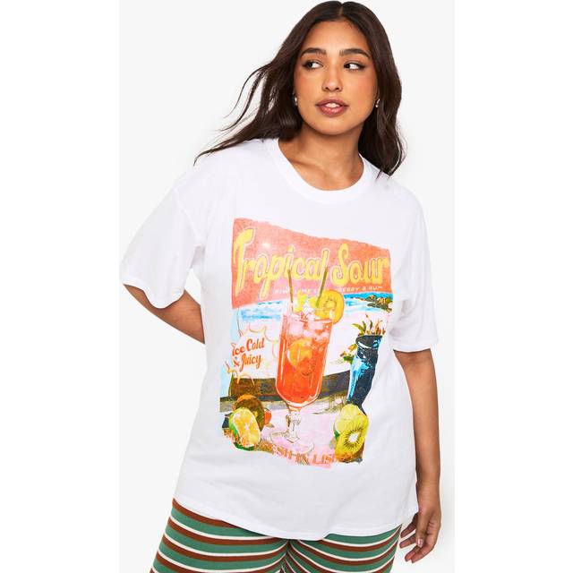 Womens Plus Tropical Sour Oversized T-shirt - White - 26