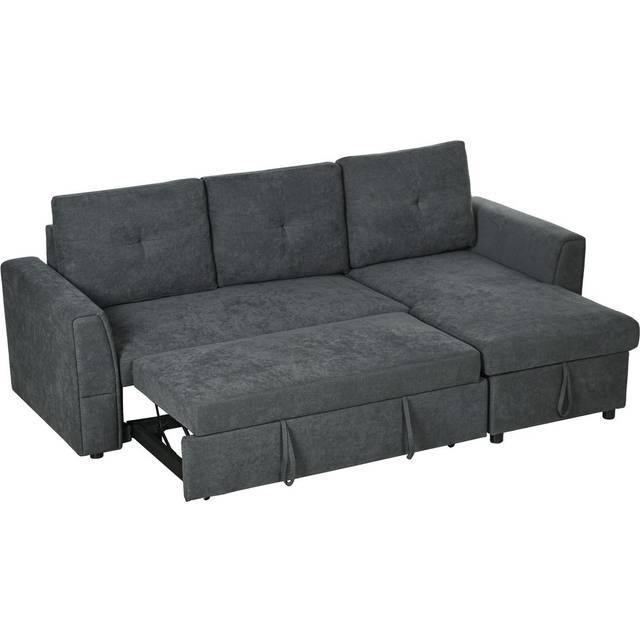 HOMCOM 3 Seater Sofa Bed, Convertible Pull Out Sofa with Storage, Dark Grey