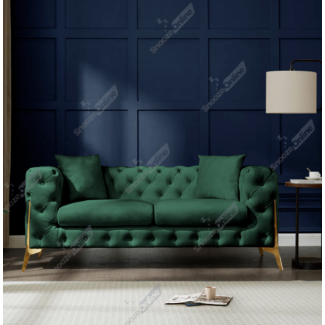 (Velvet Green, Aramchair) SnoozeOnline Chesterfield Sofa Set 3+2 Seater Set Suite Settee Lounger 1,2,3 Seater Sofas