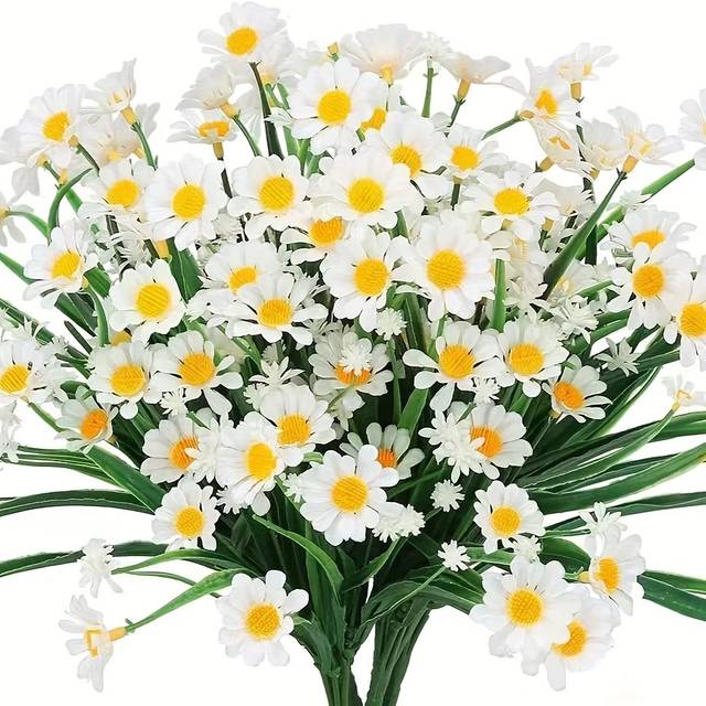 TEMU 6pcs Vibrant Orange Artificial Daisy Bouquet - Lifelike Plastic Flowers For Home & Garden Decor, Valentine's Day & Spring Celebrations, No Container Needed