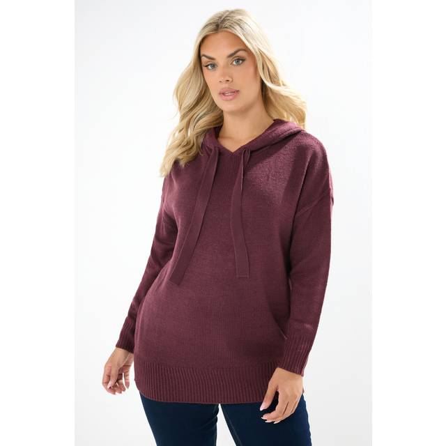 Yours Plus Size Burgundy Red Knitted Hoodie Size 14-16