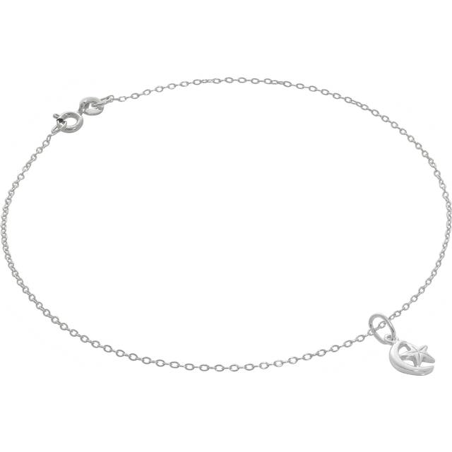 Fine Sterling Silver Belcher Anklet With Tiny Moon & Star Charm - 10 Inches
