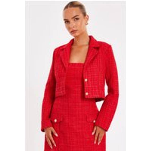 Red Boucle Cropped Blazer - 10