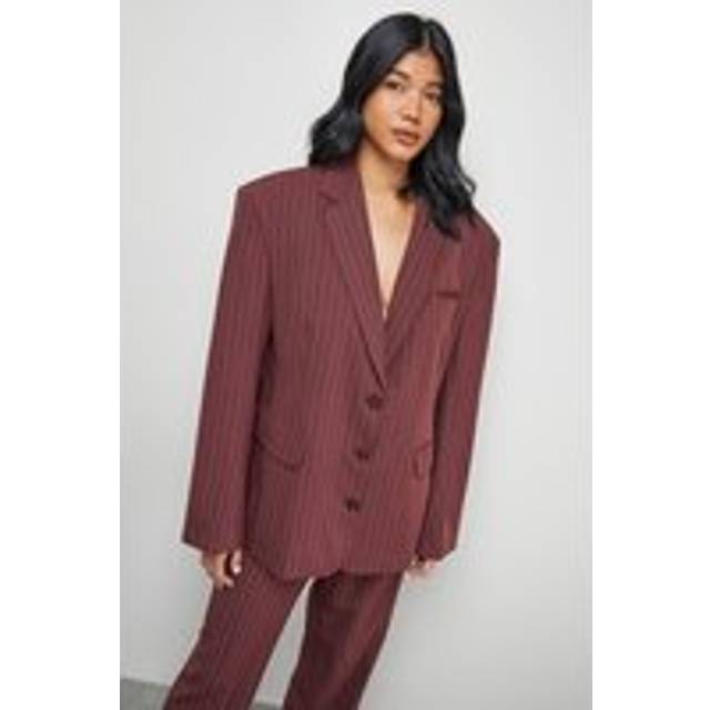 Womens Pinstripe Oversized Grandad Blazer Co-ord - Brown - 16
