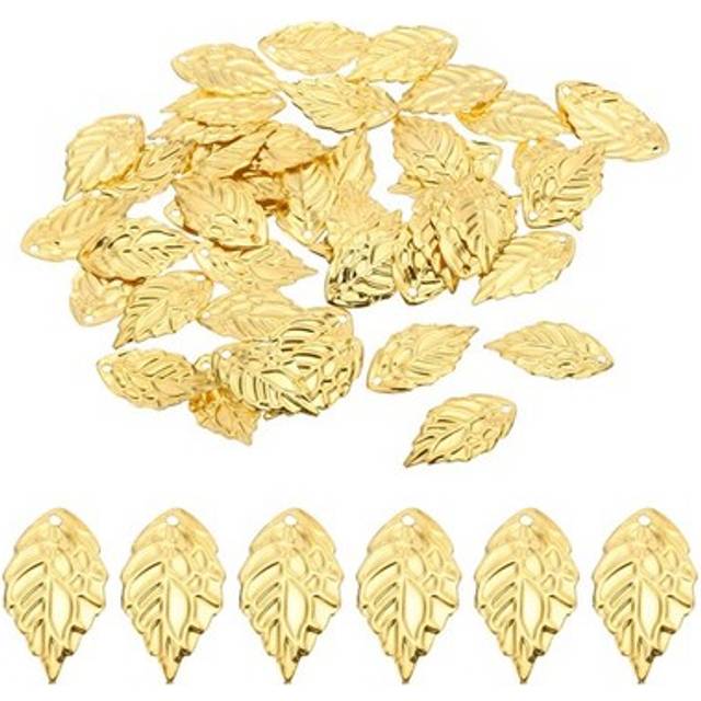 Leaf Pendants, 50 Pack Metal Tree Leaf Beads Bulk Leaves Charm, Golden