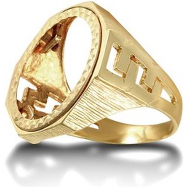 (L) Jewelco London Men's Solid 9ct Yellow Gold Curb Links Octagon Half Sovereign Mount Ring - JRN181-H