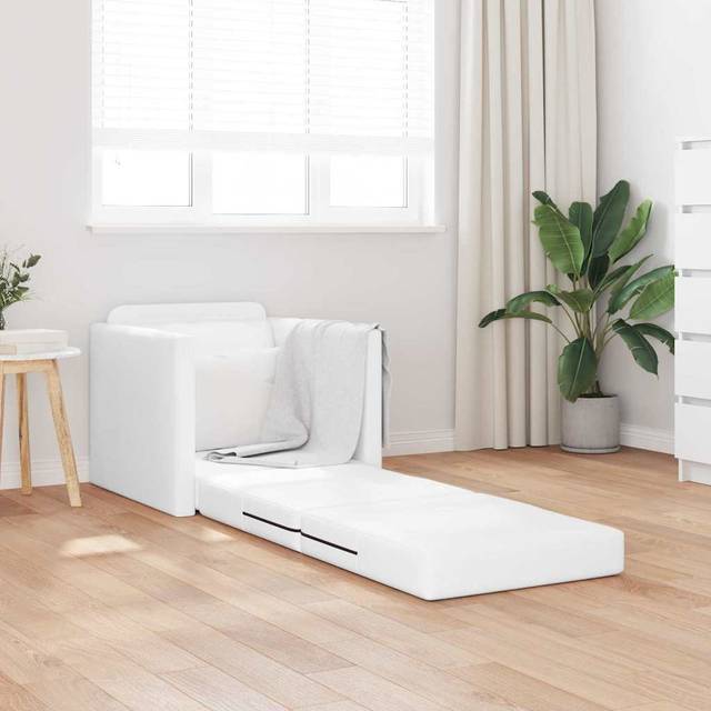 vidaXL Floor Sofa Bed with Cushion White 74 x 77 x 81 cm Faux leather