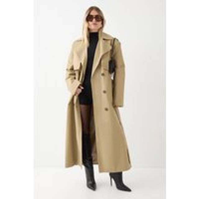 MISSPAP Women's Tailored Maxi Trench Coat in Stone | Size: 12