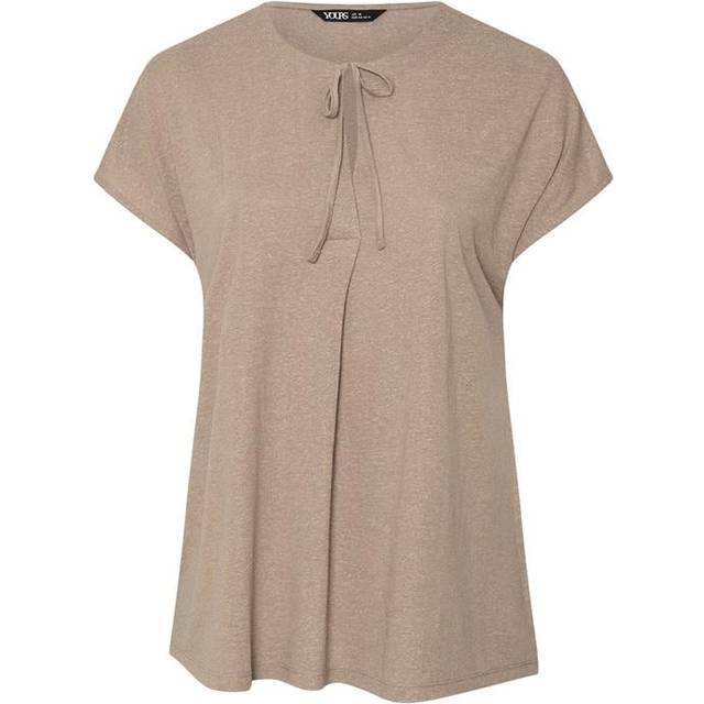 Yours Curve Natural Brown Linen Marl Tie Front Top, Women's Curve & Plus Size, Yours - 38-40