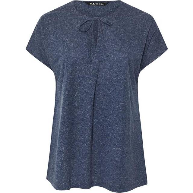 Yours Curve Navy Blue Linen Marl Tie Front Top, Women's Curve & Plus Size, Yours - 30-32