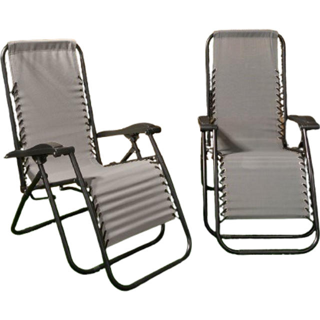 OHS 2 Pack Zero Gravity Sun Lounging Garden Chairs - Charcoal Grey