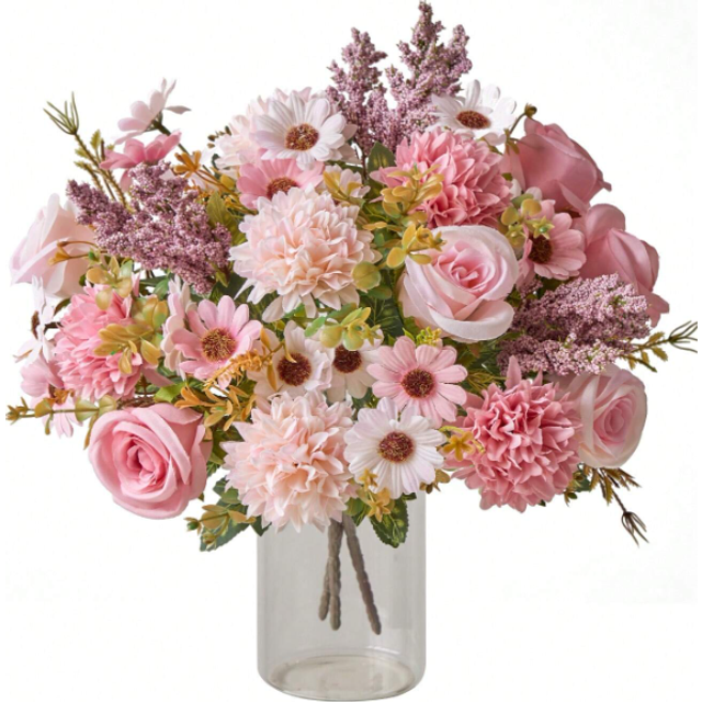 SHEIN 1pc/3pcs Artificial Flowers Fake Roses Flower Bouquet Silk Daisy Dandelion Flowers Bulk For Wedding Home Party Decoration Table Centerpieces, Valentin