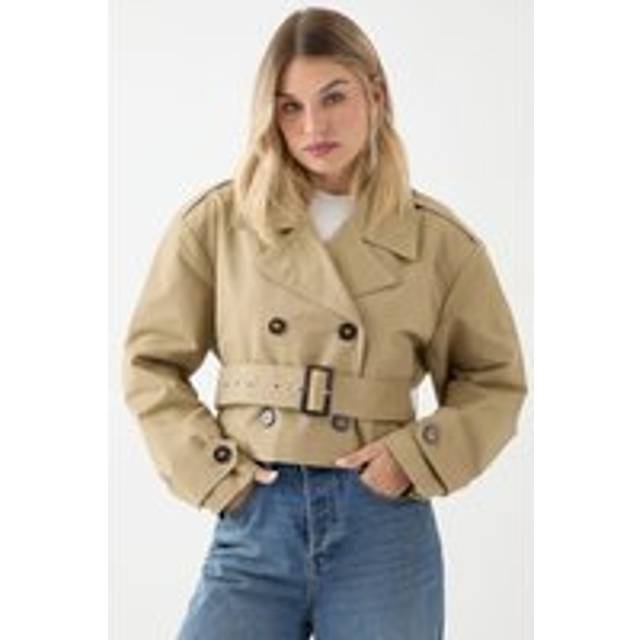 Womens Tailored Cropped Trench Coat - Beige - 14