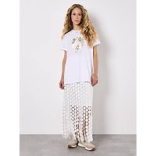 Apricot Guipure Circle Lace Fringe Maxi Skirt In Cream - 10