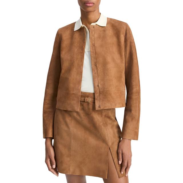 Cropped Suede Jacket - BEIGE - Medium