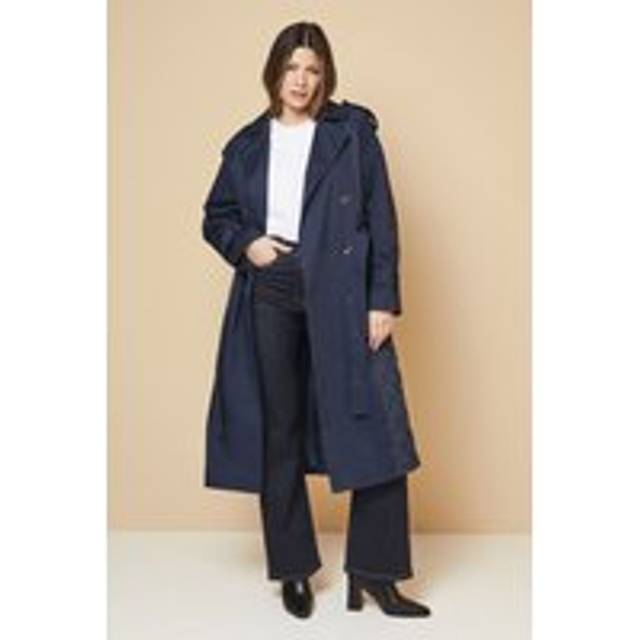 Womens Padded Belted Trench Coat - Navy - 10