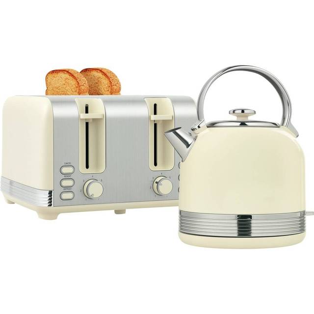 1.7L 3000W Fast Boil Electric Kettle and 4 Slice Toaster Set, Cream - Off White - 2 Pack