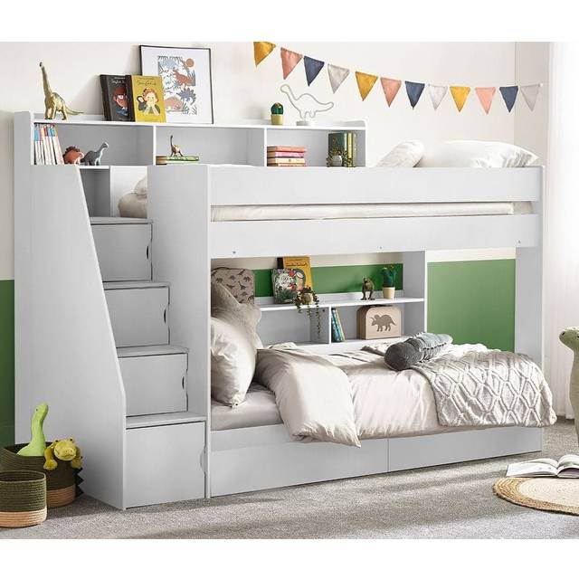 Tuscan - Single - Staircase Bunk Bed - White - Wooden - 3ft - Happy Beds