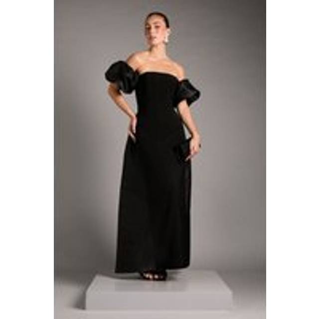 Coast Bardot Puff Sleeve Strapless Maxi Dress With Full Skirt Back Detail In Black - black - 12