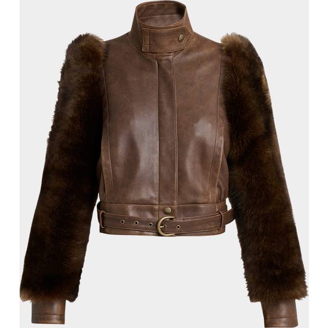 Chloé - Cropped Shearling-trimmed Leather Jacket - Dark brown - Brown - FR 36