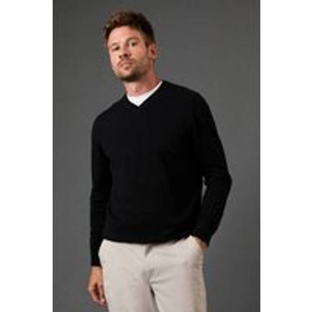 Burton Men Cotton Rich V Neck Jumper in black | Size: large - L