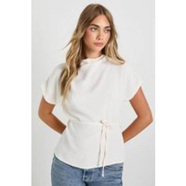 Womens Hammered Tie Detail High Neck Blouse - White - 12, White