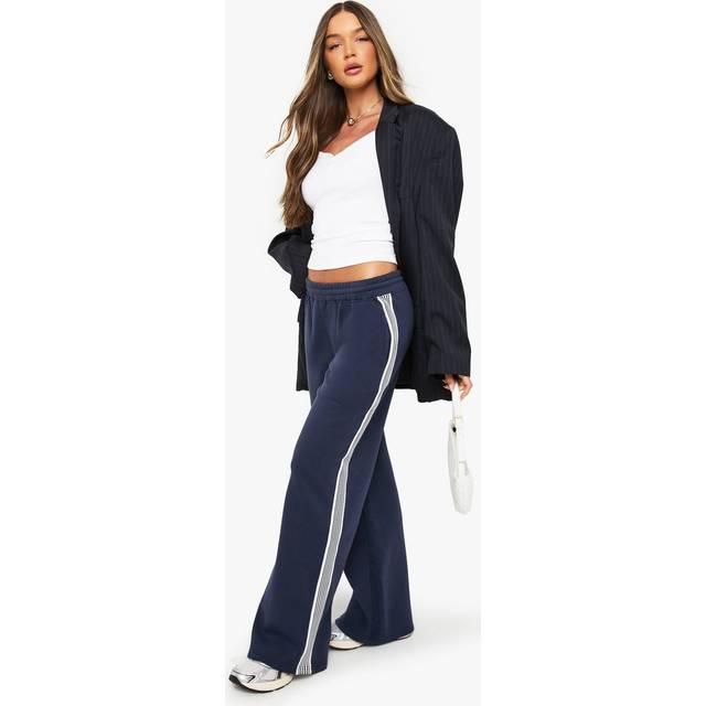 Womens Side Stripe Tape Wide Leg Jogger - Navy