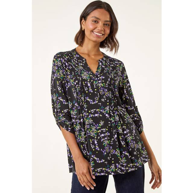 Abstract Print Pintuck Stretch Top - Lime - 12