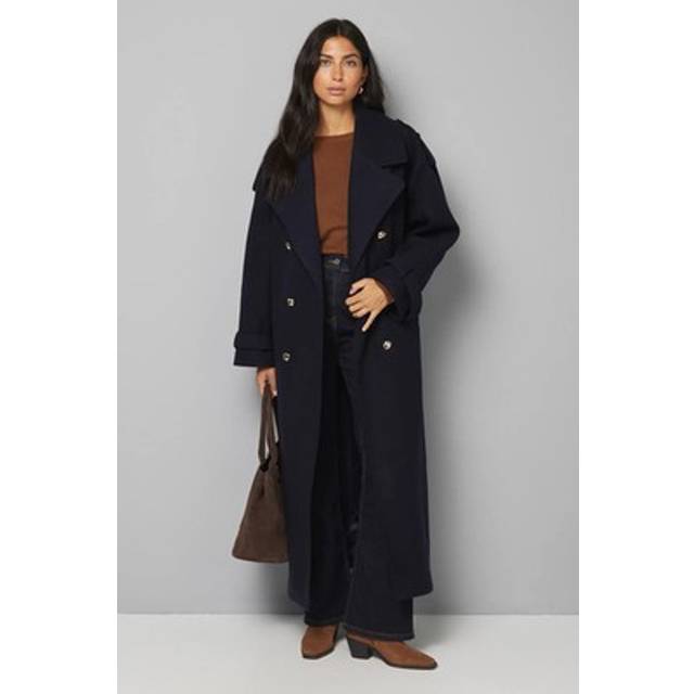 Womens Wide Lapel Trench Coat - Navy - 8
