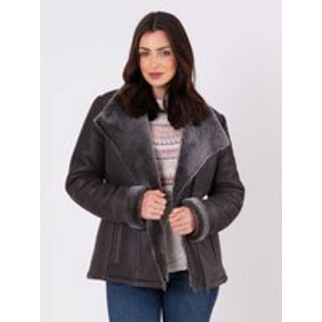 Lakeland Leather 'armboth' Shearling Aviator Jacket In Charcoal - 16