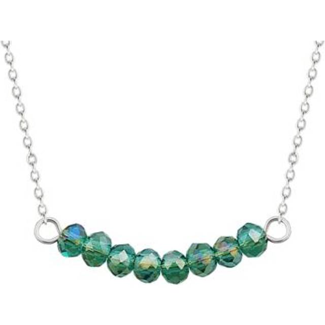 Sterling Silver Cz Emerald Bead Adjustable 16 Inch Necklace