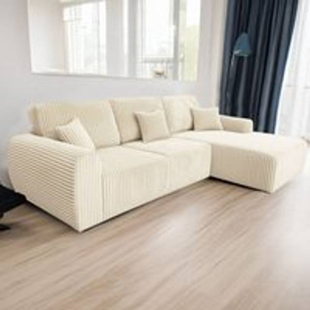 Furnishings For Less UK Vinci Chunky Cord Soft Cream 4 Seater Corner Sofa Right Hand Facing - One Size