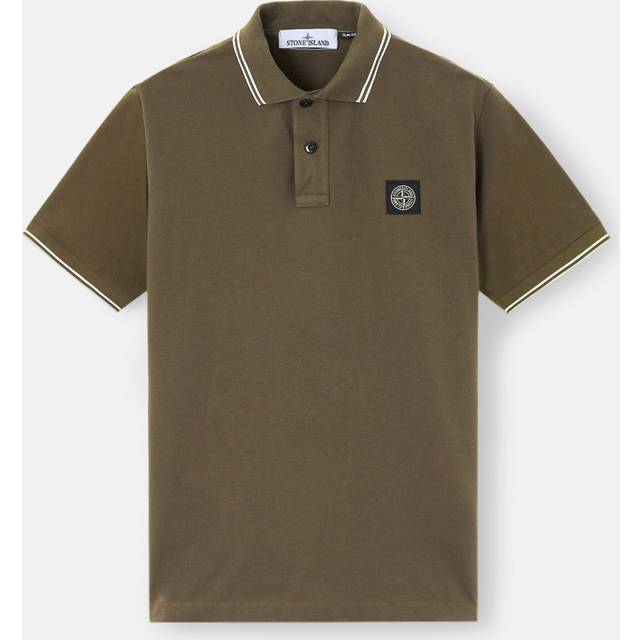 Men's Stone Island Stripe Collar Polo T-Shirt Slim Fit Military Green - Size: 36