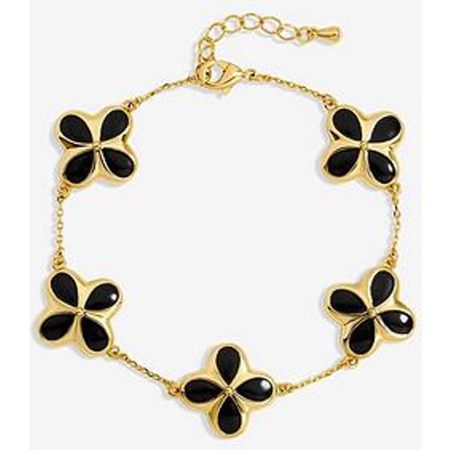 Inicio Inicio 14ct Gold Plated and Jet Enamel Clover Bracelet - Gift Pouch