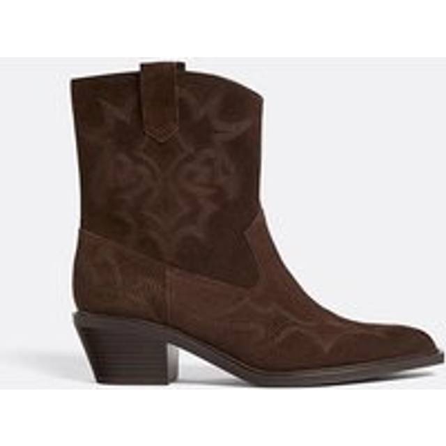 Stradivarius Cowboy Ankelstøvler Med Hæl Delt Læder - Brown