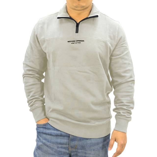 (Beige, XL) Weekend Offender Mens Sweatshirt Quarter Zip Pullover Plain Mens Jumper