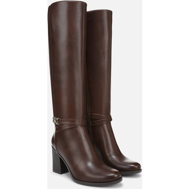 Naturalizer Jane Extra Wide Calf Knee High Boots, Cappuccino Brown Faux Leather, 8.0 2W Round Toe, Block Heels, Zip Closure