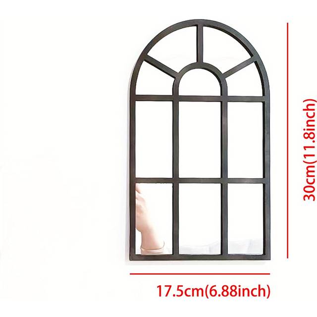 TEMU Vintage Arched Wall Mirror With Wooden Frame - Lightweight, No-electricity Home Decor For Living Room Or Bedroom, Black Frame, Decorative Retro Style, Lightweight Design